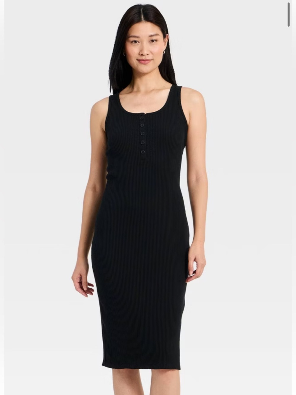 A New Day Women's Wide Strap Sleeveless Button-Front Midi Bodycon Dress Black M